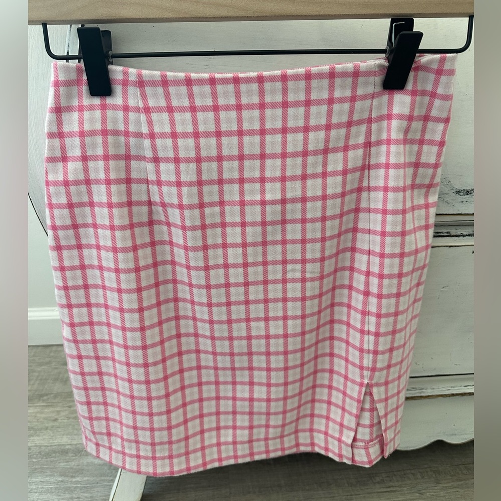 Pink and White Gingham Mini Skirt
